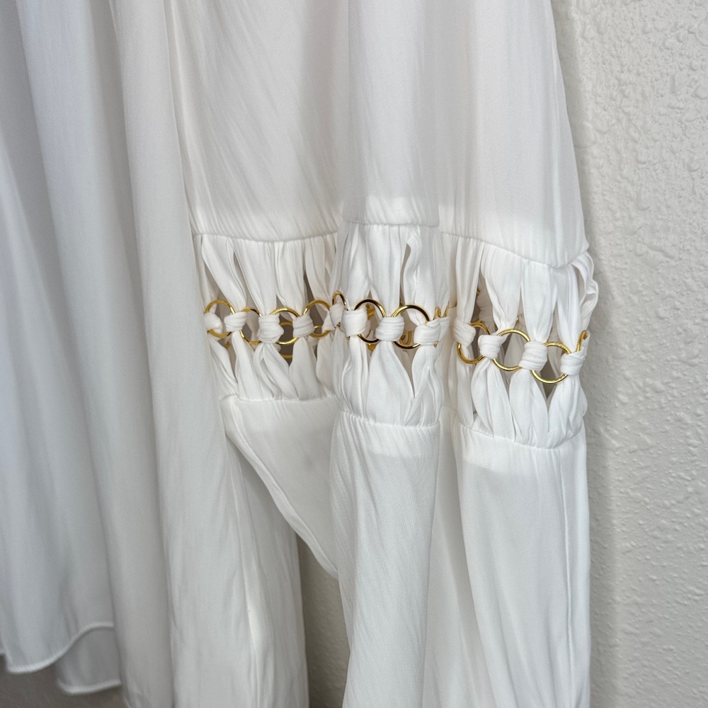 Ramy Brook White Blouse with Gold‎ Circular Accents Peasant Flowy Boho Fairy - S - Picture 3 of 10